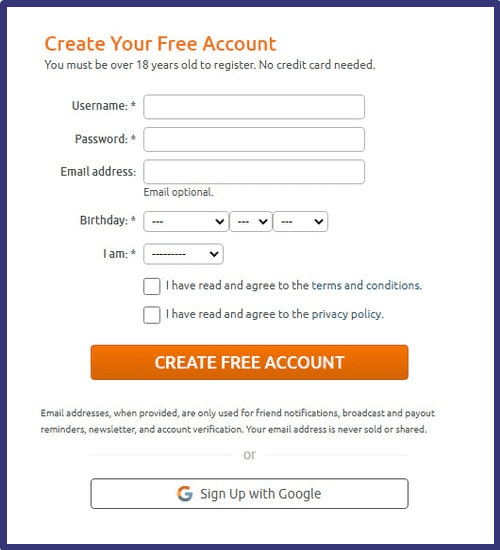 Create your free account on Chaturbate