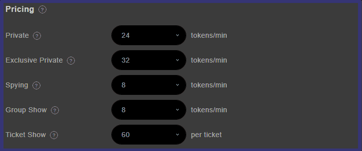 Setting prices for show types