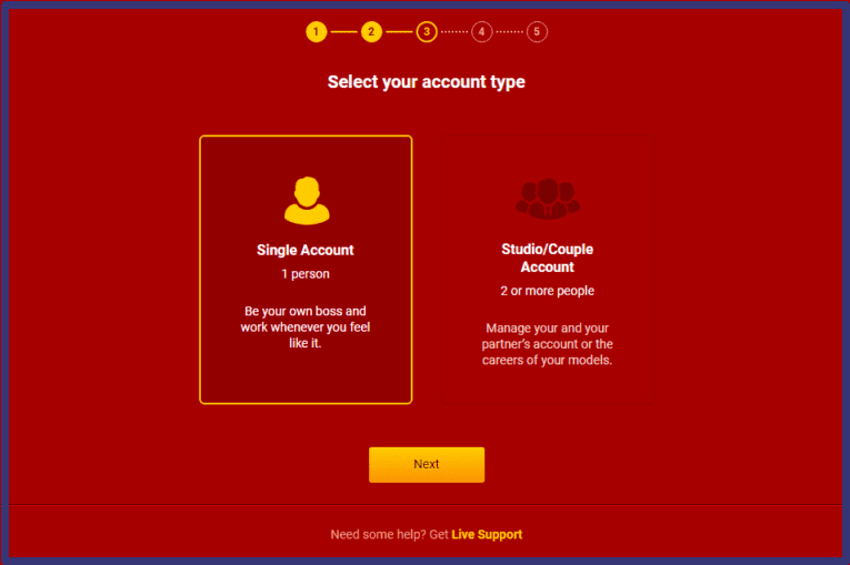 Select account type on LiveJasmin