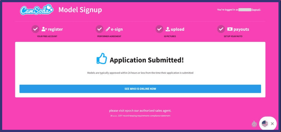 CamSoda application submitted!